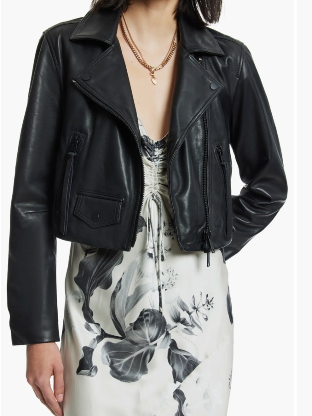 All Saints Elora Black Cropped Leather Jacket
